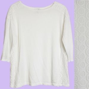 J.Jill womens size M knit crochet linen blend 3/4 sleeve tunic top white relaxed